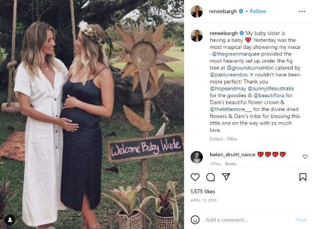 Renee Bargh congratulating her sister, Dani for her pregnancy